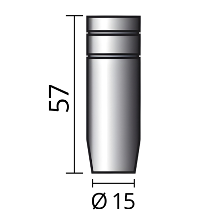 Rozmery kónickej plynovej hubice Ø 15 (NW15), 57mm od značky TRAFIMET