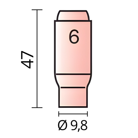 Rozmery keramickej hubice Ø 9,8 pre horáky TIG 17/18/26