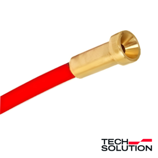 Detail na SOLUTION Oceľový bowden - červený s logom