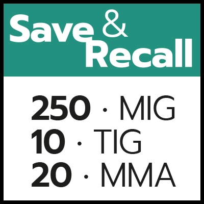 Ikona: Save & Recall 250 MIG, 10 TIG, 20 MMA